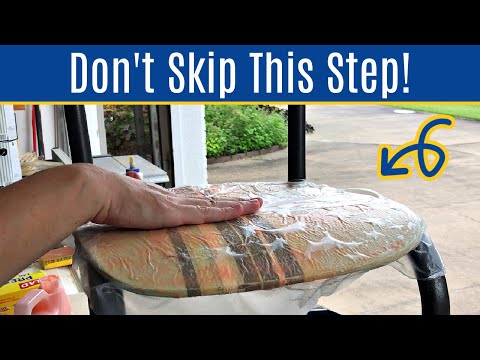 The EASY Way to Strip Paint from Wood Furniture With Citristrip Paint Remover &amp; Plastic Wrap
