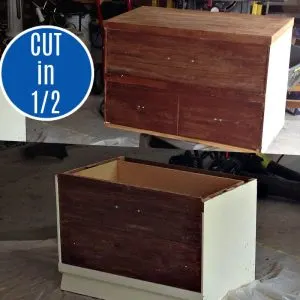 How to cut a dresser in half to make 2 new pieces of furniture. This is how I built Toy Storage and a Vanity out of this $25 Dresser. How to cut furniture in half.