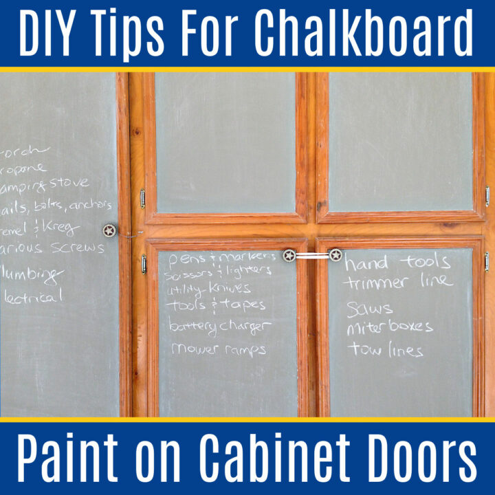 Can you use Chalkboard Paint on Cabinet Doors? Painting cabinets with DIY Chalkboard Paint looks great & It's a fun way to organize & label what's inside the cabinet! Or, you can use it to make a pretty chalkboard calendar, weekly menu, or family schedule and to do list.