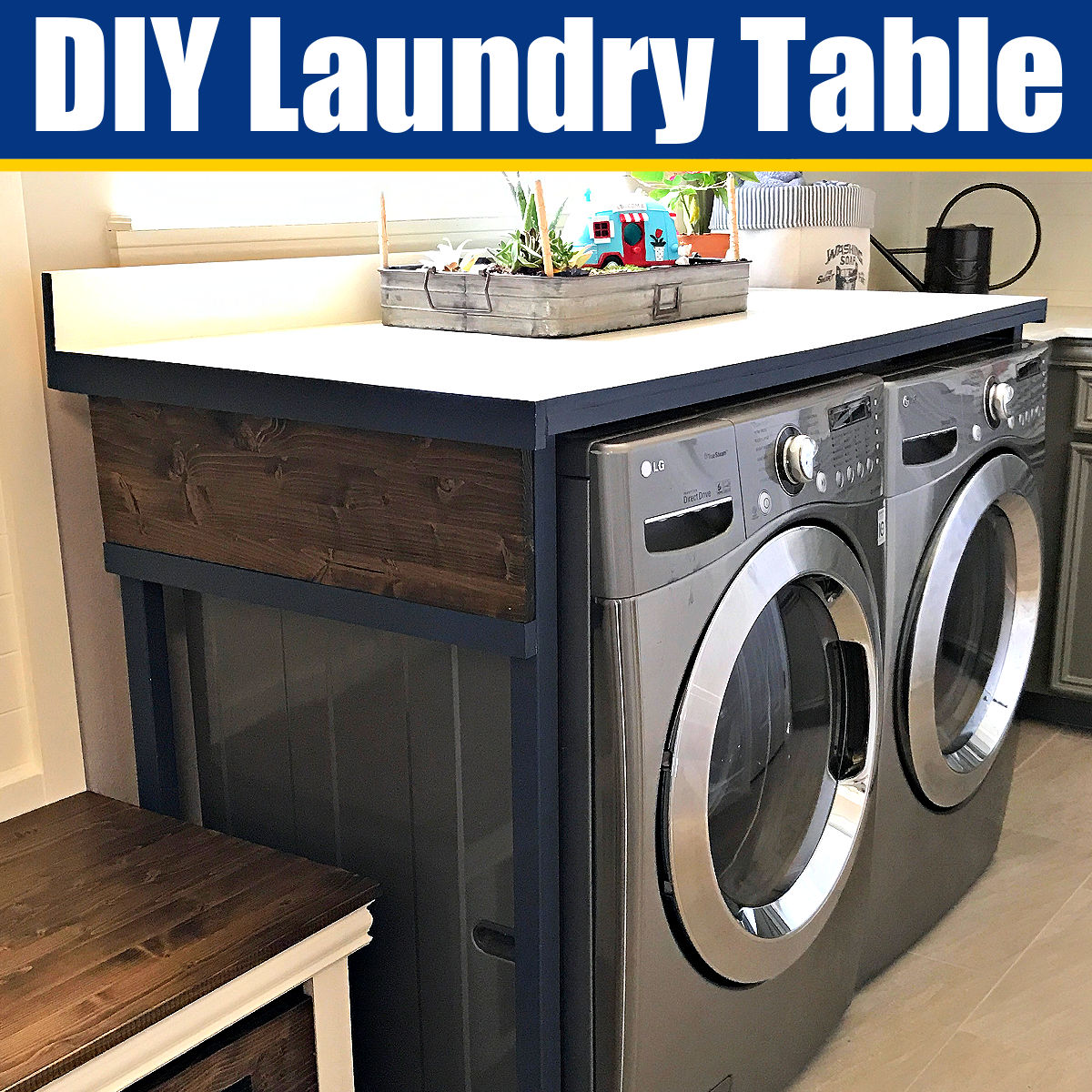 I LOVE this Easy DIY Laundry Table Top (Slides Over A Washer Dryer