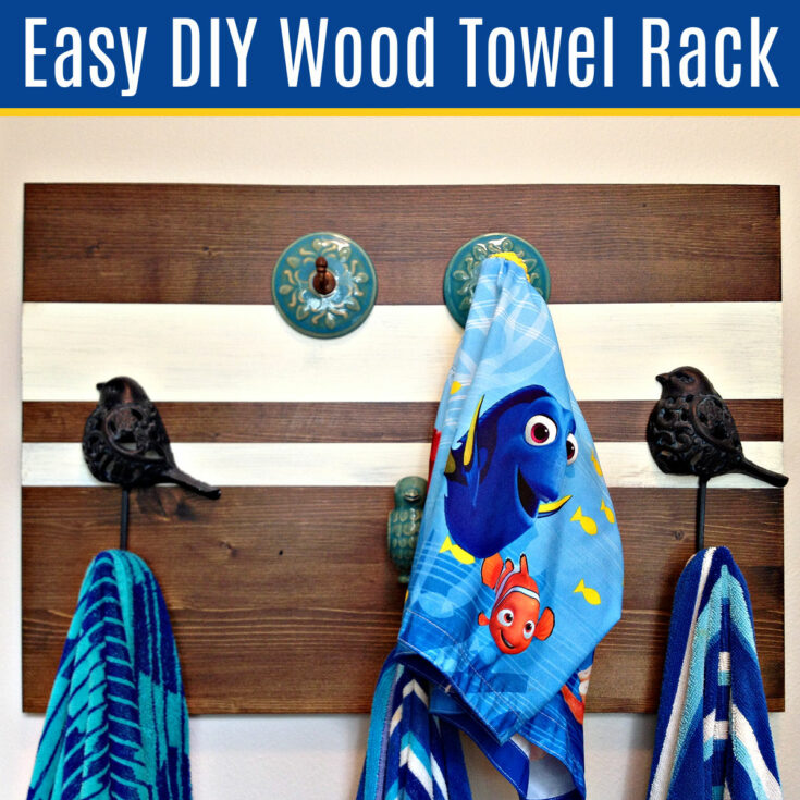 I LOVE this quick and easy home decor project! Here's How to Make a Pretty and Easy DIY Wood Towel Rack any size, to match any room. Make a wall mounted towel holder.