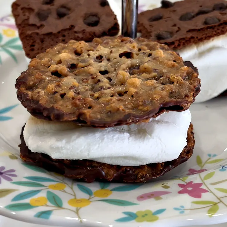 Almond Chocolate Lacy Cookie Smores.