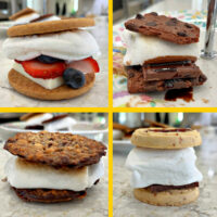 Image shows 4 ways to make tasty, yummy variations of Smores. For a post about how to make Smores at home.