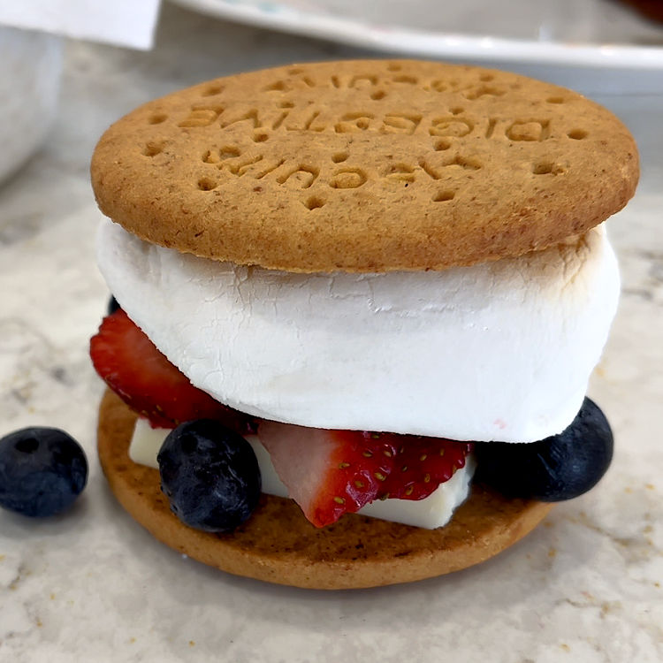Image of Digestives Cookies with fresh berries and white chocolate on a Smores.