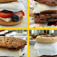 Image shows 4 ways to make tasty, yummy variations of Smores. For a post about how to make Smores at home.