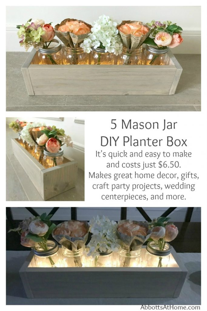 DIY this 5 Mason Jar Planter Box, just 6.50 Abbotts At Home