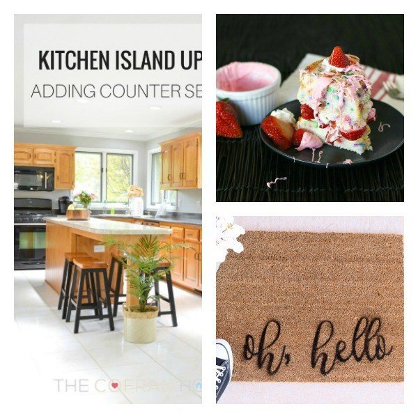 This weeks features include a delicious Strawberry Confetti Cake, a simple custom doormat DIY, and how to add seating to your island. Share your latest DIY, craft, and recipe posts at our link party.