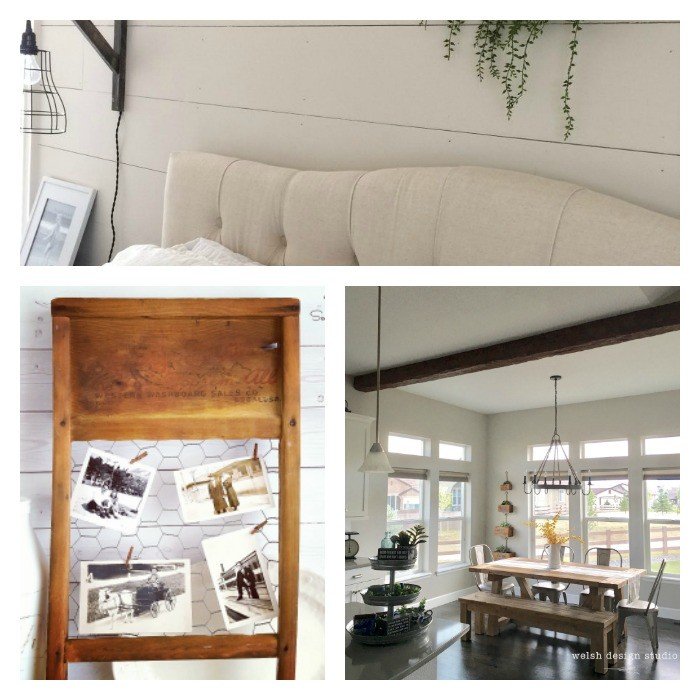 Link Party 44 features: DIY Shiplap Wall with Plywood, Faux Wood Beam, and Upcycled Washboard