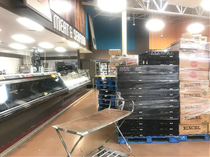 Empty meat section in our local grocery store.