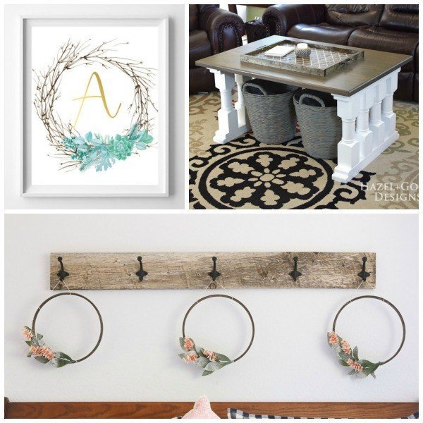 Link Party 56 DIY Plans for a Coffee Table, Embroidery Hoop Wreath, and Monogram Twig and Succulent Printable