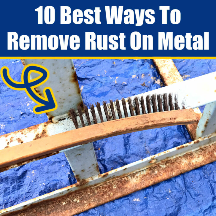 Image of rusty outdoor furniture with text that says "10 best ways to remove rust on metal".