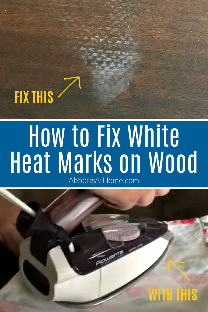 How to Fix White Heat Marks on Wood Tables. If you've ever left a hot pizza box on a wood table, you've probably had this happen. Luckily there is a pretty quick fix for how to remove heat stains on wood furniture. And, all you need is an iron to fix it.