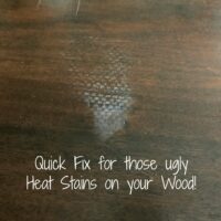 DIY Steps and Video for how to quickly and easily remove those white heat marks on wood. how to remove heat stains from wood table. #HeatStains #HeatMarks