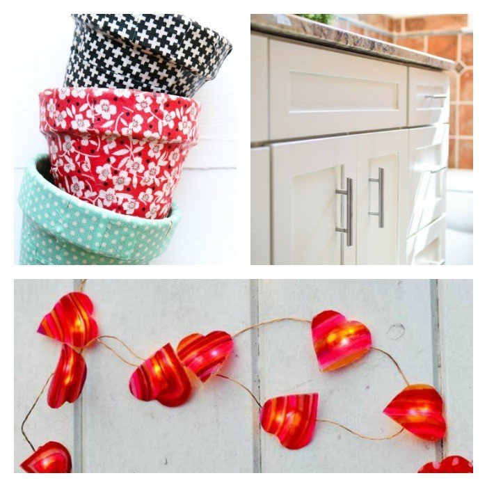 This weeks features: DIY Valentine's Day Heart String Lights, Scrap Fabric Covered Pots, and a Beautiful Cabinet Paint Job! Bloggers join our link party