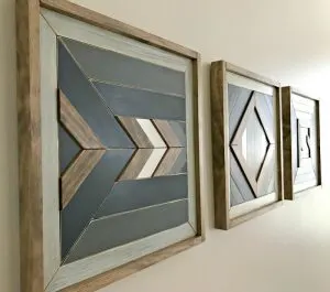 Build your own custom DIY Scrap Wood Wall Art. Works for Barn Quilt, Tribal Art, Boho, Mosaic, geometric wood designs and more. Includes DIY Wood Wall Art Tutorial steps and how-to video!