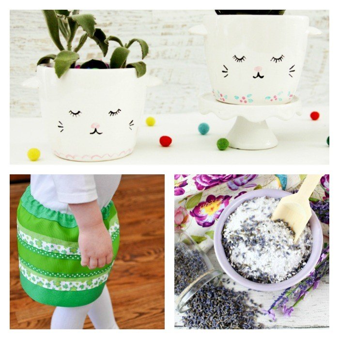 This weeks features include Sleepy Kitten Face DIY Planters, a Ribbon Skirt Tutorial, and Lavendar Bath Salts.