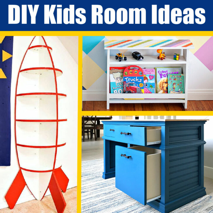 Image shows 3 examples of DIY Kids Room Ideas for a list of 50 best DIY kids bedroom ideas and tutorials.
