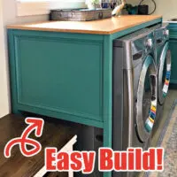Image of a DIY Laundry Folding Table over a washer and dryer. with text that says 