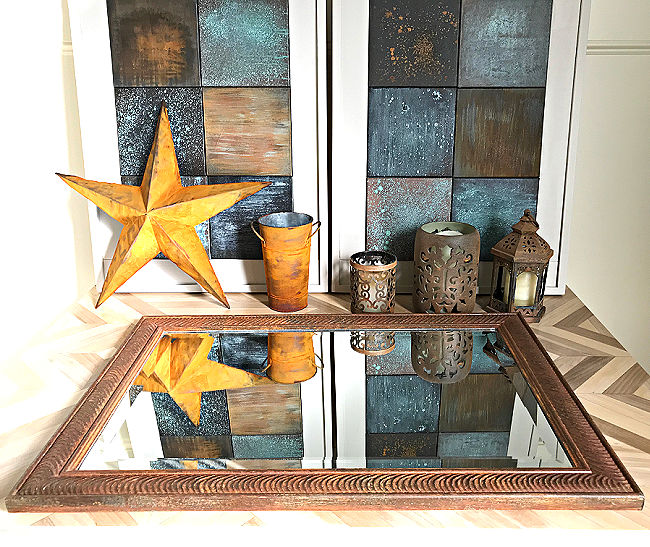 Easy DIY Rust Paint Effect to give your old Home Decor and Furniture a beautiful new look. Just paint then spray the patina, that's it! Easy DIY Home Decor Paint Makeover with metal patina paints.