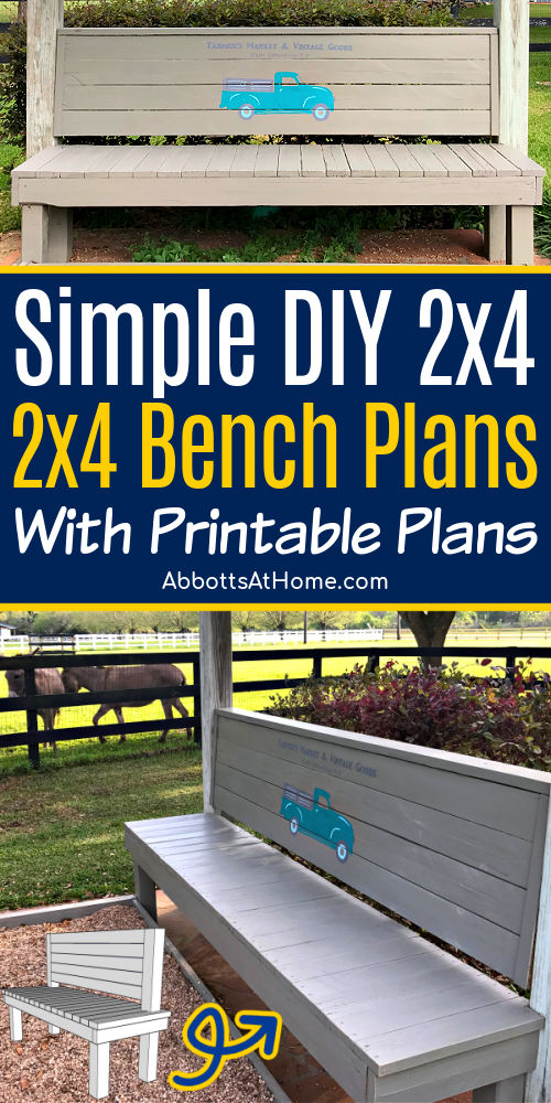 Image of simple DIY 2x4 bench plans For a post with free printable rustic outdoor bench plans.
