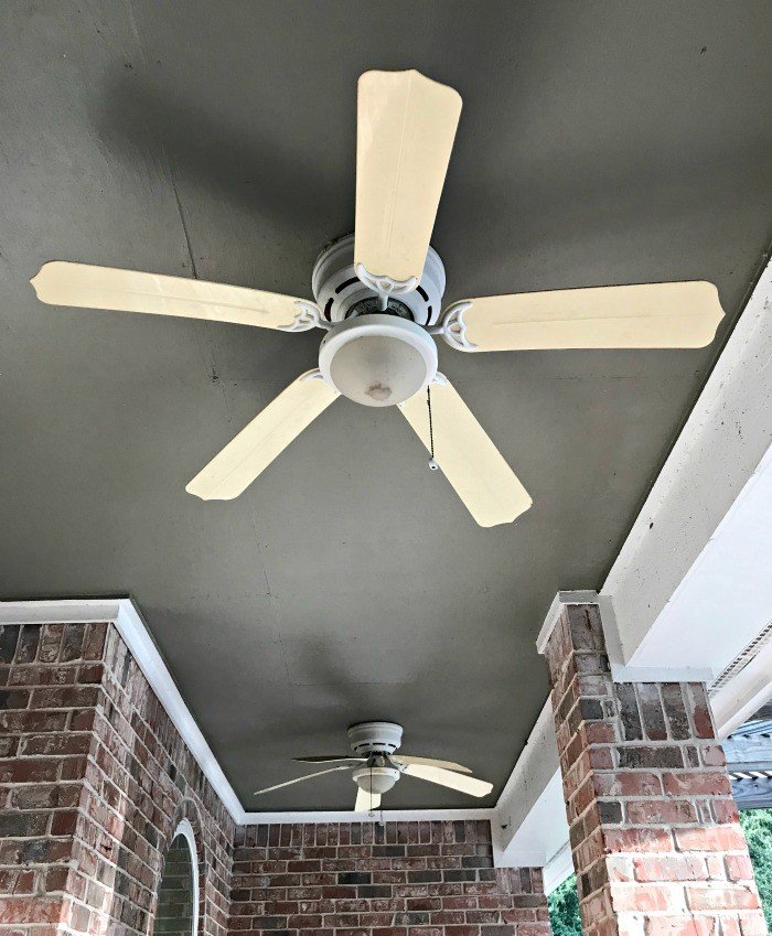 A DIY Pine Tongue and Groove Ceiling Tutorial that will turn your porch into that beautiful, charming spot you've always wanted. For most porches, you can have these wood planks installed in a weekend, guys! #AbbottsAtHome #PlankCeiling #PorchCeiling #TongueAndGroove