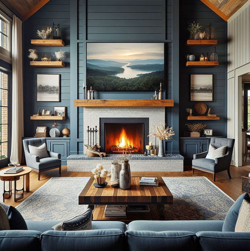 Beautiful shiplap fireplace with tv above the mantel.