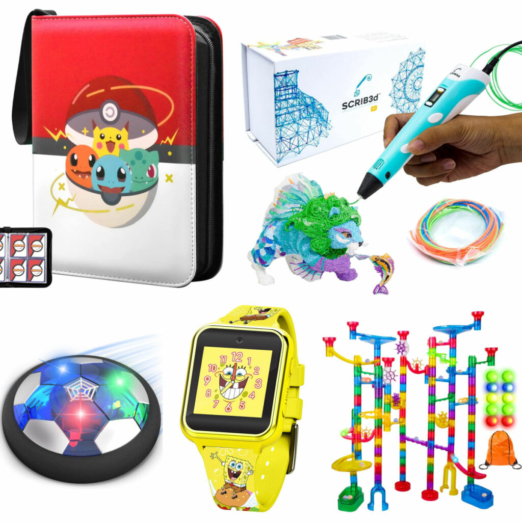 Image with 5 examples from a list of 55 best gift ideas for little boys ages 4, 5, 6, 7, 8, 9, and 10.