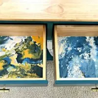 This Fun & Easy DIY Acrylic Pour Tutorial is a great way to make unique and low cost art. But, how about using that acrylic pour on drawers and furniture?! #AbbottsAtHome #AcrylicPaint #DIYHomeDecor #AcrylicPouring
