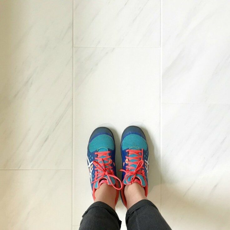 I'm loving this Marble Look Porcelain Tile, guys. The 12x24 size looks beautiful. The non-slip matte finish is pretty and perfect for a bathroom. And the grey marble veining is so subtle. I can't believe how cheap it was! #AbbottsAtHome #MarbleLook #MarbleFloor #PorcelainTile #BathroomTile