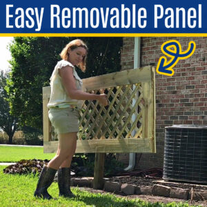 Image of a DIY removable fence panel or ac screen. For a post with steps to build an air conditioner fence screen.