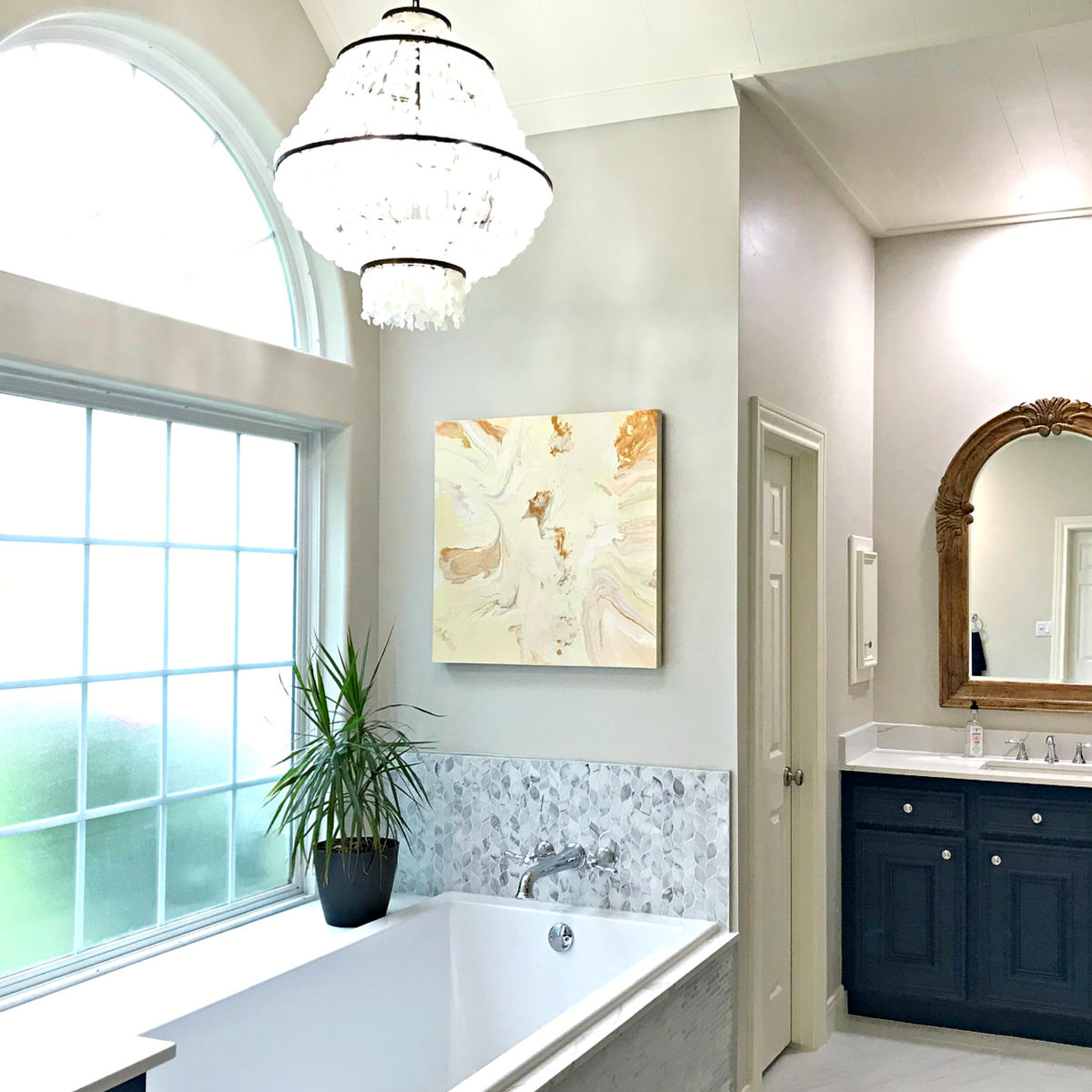 Loving this White and Blue Before and After Master Bathroom Remodel ...