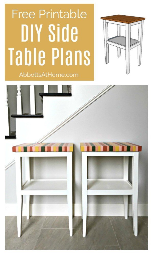Build this pretty DIY wood side table forjust $20 for a living room or a bedroom with these free printable DIY Side Table Plans.