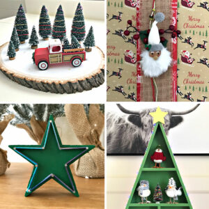 4 examples of handmade Christmas ornaments and crafts.