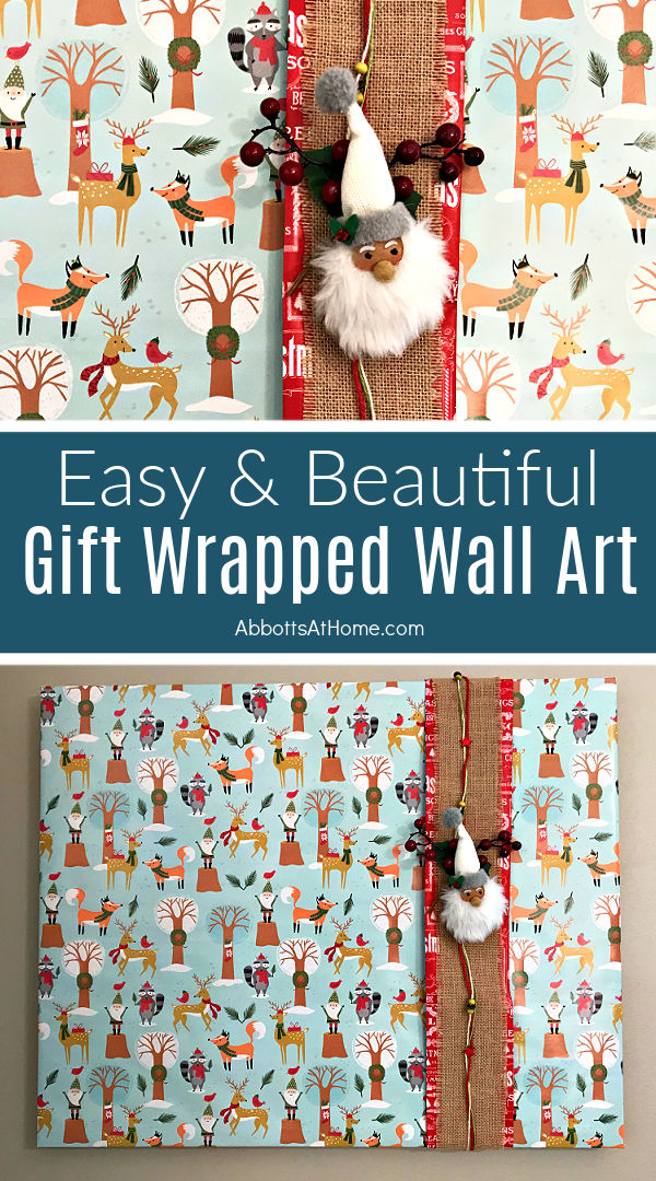 How to Wrap A Picture Frame with Wrapping Paper to make free and easy Christmas decorations. How to gift wrap your wall art with Christmas ornaments, ribbons, and gift wrap you already have. With steps and a how to video.