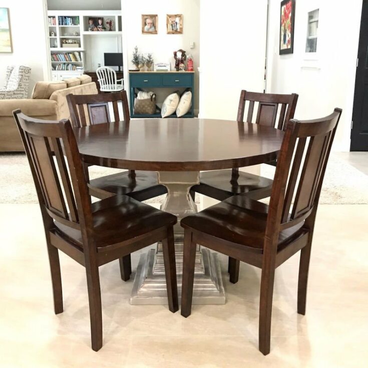 DIY Modern Farmhouse Kitchen Table with a Pedestal Base and Round Top