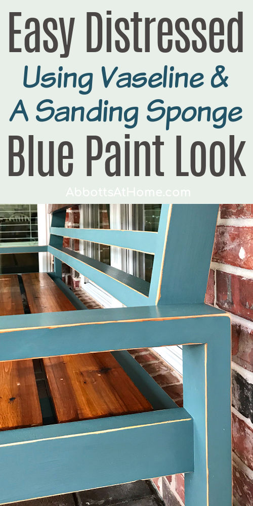 Image of a Vaseline Distressed Blue Chalk Paint Look on furniture for a post with DIY steps.