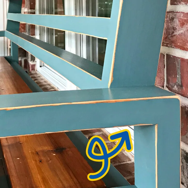 Image of furniture painted with a medium blue chalk paint, distressed with vaseline and a sanding pad.