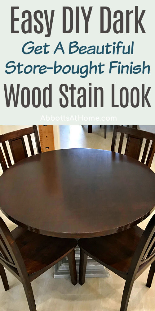 Image of a DIY dark wood stain on a table top. For a post about how to stain a table top.