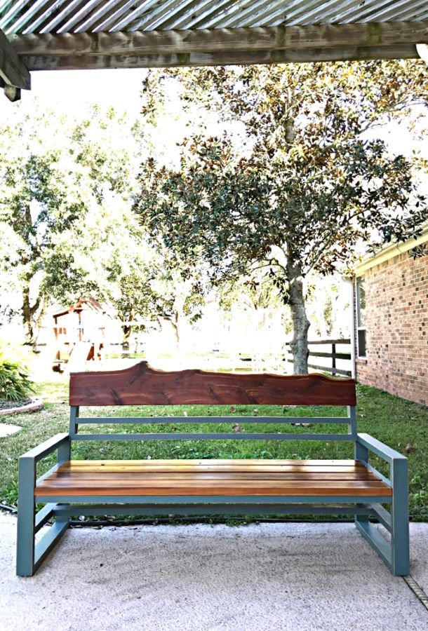 Here's the easy to follow build steps, printable plans, and how-to video for this beautiful DIY Outdoor Sofa from 2x4 Pine Lumber with Cedar. Wood outdoor sofa or bench with a back woodworking plans.