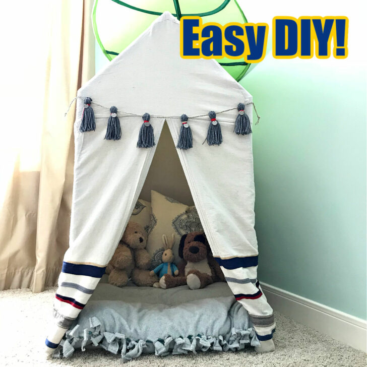 Image of a DIY PVC Pipe Tent Frame for a kids play tent with a drop cloth tent cover.