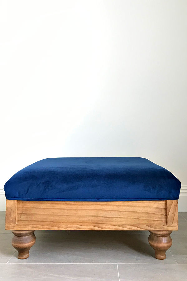 How to Build, Finish, and Upholster a DIY Upholstered Ottoman Plans from Scratch. Step by step guide. You can build this in a weekend.