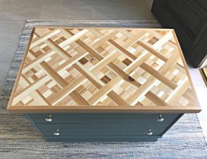 Tips and how to video for this beautiful DIY Wood Mosaic Table Top. These steps can be used to make this as geometric wood wall art too!