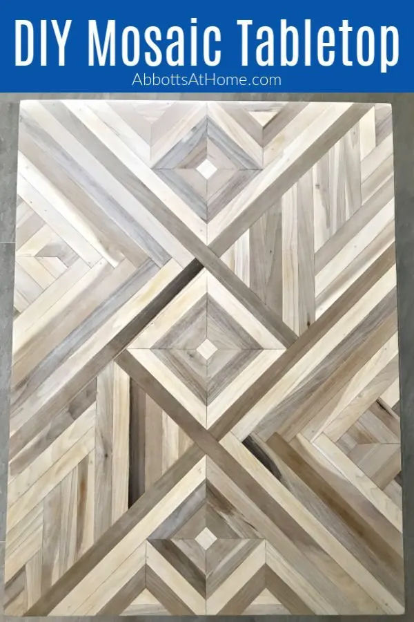 How To Steps and Videos for this beautiful DIY Geometric Wood Table Top. I used Poplar, but this would look great with reclaimed wood, Cedar, Oak, and more. DIY Mosaic Wood Art project.