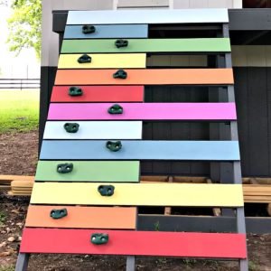 Easy to follow steps and video to make a kids climbing ramp, or rock climbing wall, for that backyard playhouse, fort, or play set. Fun design, right?! DIY Kids Rock Climbing Wall or Ramp.
