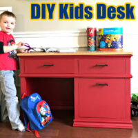 Image of a DIY Kids Desk with drawers made with woodworking build plans.
