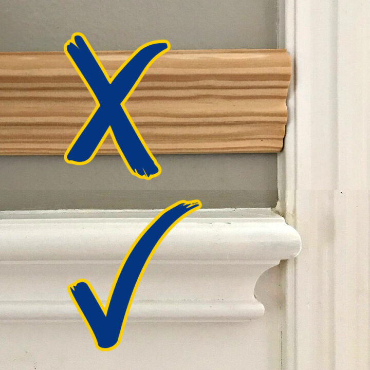 Image of Chair Rail Molding End Cap or Pretty End cuts - wrong way and right way.