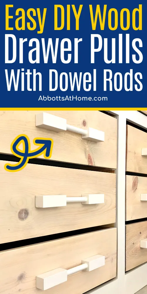 Image of DIY drawer pulls wood for a post about how to make DIY wooden drawer pulls, DIY wood drawer pulls, DIY dowel drawer pulls.