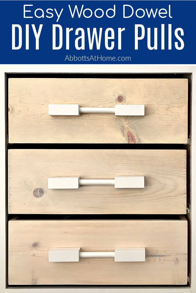 How to Make Pretty and Easy DIY Wooden Drawer Pulls using dowel rods and 2x2's. I love this chunky look on cabinets and furniture!