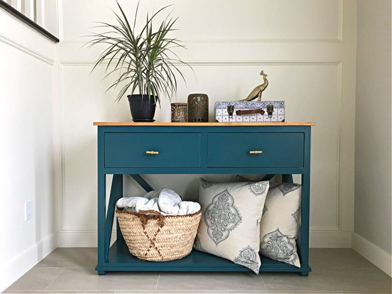Beautiful DIY Console Table Plan with Drawers Steps and Build Plans