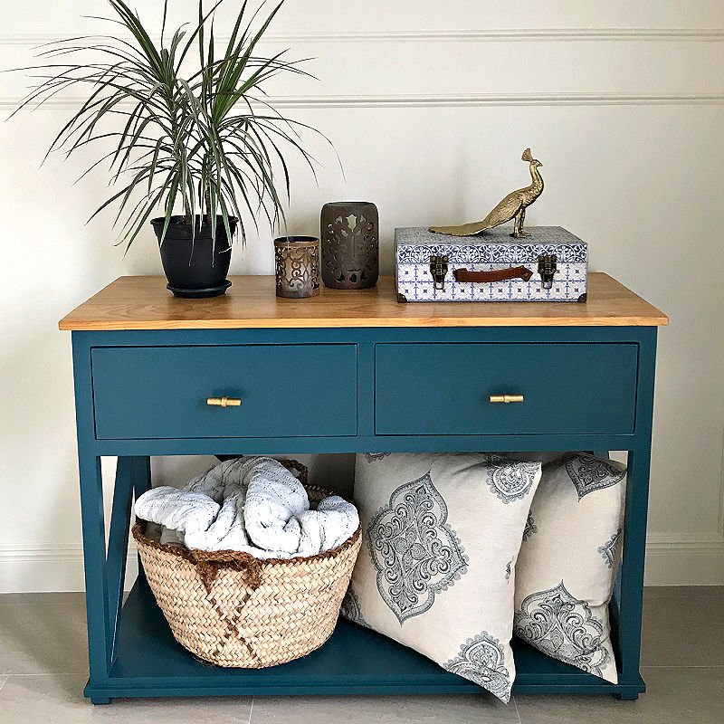 Beautiful Diy Console Table Plan With, Teal Console Table With Storage And